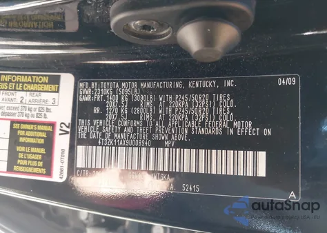 2009 Toyota Venza Base V6 z USA, uszkodzony, nr VIN 4T3ZK11AX9U008940